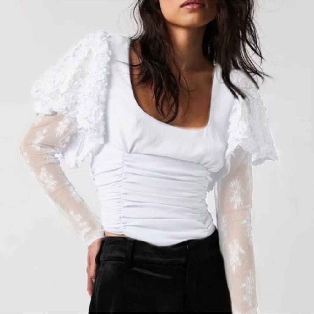 Free People White Dream Of You Top, Size XS